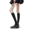 Meias Femininas Simples de Tricô de Comprimento Médio Meias Finas para Primavera e Verão com Listras Verticais Meias para Panturrilha Estilo JK Cinza Meias Estilo Ballet