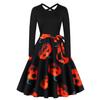 D Halloween Nuevo Comercio Exterior Transfronterizo Otoño e Invierno Europeo y Americano Retro Vestido Estampado de Manga Larga con Cuello Redondo para Mujer