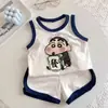 Colete de Verão para Meninos Conjunto de Colete Infantil Conjunto de Duas Peças em Algodão Puro Colete sem Mangas Shorts Estilo Novo