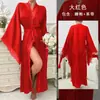 Robe Feiyun Comércio Exterior Cetim Renda Feminino Manga Sino Cardigan Longo Robe Externo Cintura Marcada com Cinto Múltiplas Cores Robe 336