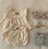 Conjunto Novo de Verão para Meninas Roupa de Princesa Algodão Manga Bufante Fofa Camisa de Boneca para Bebê Menina e Bloomers Conjunto de Duas Peças para Crianças Pequenas