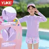 Trajes de baño para niñas, estudiantes de secundaria, traje de baño de dos piezas con mangas largas 2025 para niños mayores, trajes de baño para niños con mangas largas de secado rápido