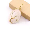 Collar con Colgante de Piedra Natural de Agata de Cristal en Forma de Gota de Agua Envuelto en Alambre Árbol de la Vida Cadena para Suéter Gota de Agua Piedra Cruda N781