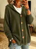 Sudadera con capucha de punto de botones europea y americana Chaqueta Otoño e Invierno Nuevo Estilo Transfronteriza Color Sólido Casual Chaqueta Suéter Mujer