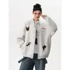Otoño Oversize Holgado Casual Versátil Bordado de Perro de Dibujos Animados Cárdigan Chaqueta de Béisbol para Mujer Sudadera para Hombre