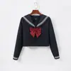 Nuevo Conjunto de Uniforme JK Marinero Negro de Tres Piezas para Mujer Manga Larga Lazo Rojo Ropa del Medio Estilo Básico Atuendo Coreano de Chica Dulce