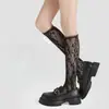 Calcetines de pantorrilla de encaje de seda blanca estilo puro para mujer, calcetines de compresión finos para pierna delgada, calcetines de tubo de cristal blanco de verano