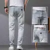 Jeans masculino de alta qualidade, marca internacional italiana, corte slim fit reto, forrado com lã para o inverno, espessado, lavado, calça casual e versátil
