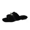 Pantuflas peludas estilo coreano para mujer, nuevo modelo otoño 2026, pantuflas planas de felpa con suela plana en forma de H, populares en línea, pantuflas elegantes y suaves para dama