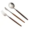Juego de Cubiertos de Madera Coloridos para Filete, Tenedor y Cuchara de 3 Piezas de Fábrica Portuguesa Acero Inoxidable 304 Vajilla para Comida Occidental juego Cuchara y Tenedor