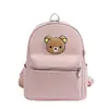 2026 Mochila Bordada de Peluche de Oso Estilo Coreano Nuevo para Mujer Mochila Escolar Versátil de Gran Capacidad Retro con Puntos