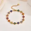 Pulseira de trevo de quatro folhas estilo francês transfronteiriça europeia e americana, luxo leve com toque de alta qualidade, cheia de pedras de zircônia, joias de aço inoxidável