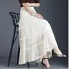 Saia de Renda Moda Nova Primavera e Outono Estilo Coreano Cintura Alta Emagrecedora Linha A Estilo Fada Saia Plissada Grande