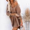 Vestido Transfronterizo con Bolsillo Deslizante Vestido Camisero con Cuello en V Calidad Amazon Vestido Camisero de Hombro Cárdigan Otoño e Invierno SU2218