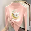 Blusa base feminina com forro de fleece, nova coleção outono e inverno, camiseta infantil de manga longa com gola alta, corte justo e forrada com fleece para aquecimento extra