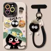 Funda para iPhone 17 17Pro 17Promax de Chica Bola de Carbón con Correa de Mano, Funda Suave de Silicona de Aire 16 de Cobertura Total Linda