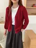 Cardigan de Tricô Ponto Cruz Suéter Solto Casual Preguiçoso Toque de Luxo Cor Sólida Gola V Peça Externa Feminina Fino Moda Primavera e Outono