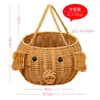 Cesta de Porquinho Redonda Artesanal com Padrão de Fênix Cesta Tecida à Mão Brinquedo Cesta de Armazenamento de Rattan para Frutas e Legumes Cesta de Piquenique