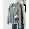 Camiseta Base de Manga Larga Versátil con Cuello Polo Clásico Nuevo para Primavera Tallas Grandes para Mujer 100 kg Camiseta Casual Superior 9535