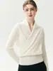 Novo elegante suéter de cashmere com decote V que reduz a idade para mulheres, com um elegante decote cruzado, feito de caxemira de cabra e projetado como uma camada base de tricô