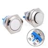 Interruptor de Botón Pulsador de Luz Impermeable Autoblocante de 12/16/19/22/25mm con Interruptor, Botón Metálico Redondo, Plata-Azul