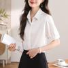 Camisa Branca de Cetim de Manga Curta Feminina Verão OL Profissional Vestido Elegante com Caimento Gola Polo