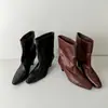 Botas Lisas Sencillas de Media Pantorrilla 2026 Otoño/Invierno Nuevo Estilo para Piernas Gruesas y Mujeres de Tallas Grandes Piel de Vaca de Primera Capa Tacón Alto Grueso Botas Vaqueras sin Cordones