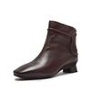 Botas Slim de Couro Bovino de Primeira Camada para Mulheres, Botas Curtas de Salto Alto de Couro Genuíno Estilo Francês com Zíper Traseiro, Elegantes Botas de Cano Curto com Bico Quadrado Pequeno