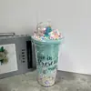 Vaso de Hielo con Popote de Plástico Vaso de Agua de Plástico con Letra de Unicornio Vaso de Doble Capa Vaso de Hielo Triturado con Lentejuelas Transfronterizo Nuevo Alto Valor de Color