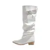 Botas Largas Adelgazantes de Invierno y Otoño por Encima de la Rodilla Punta Fina Tacón Grueso Tacón Medio-Alto Botas Largas de Motocicleta Circunferencia del Muslo de Mujer Botas de Moda de Tacón Alto
