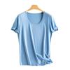 Ropa Extraordinaria Seda de Morera Camiseta Nude Lino de Seda para Mujer Estilo Básico Holgado Aspecto Adelgazante Manga Corta Cuello Amplio Blanco t