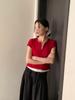 6UP Primavera y Verano Coreano Falso Dos Piezas Camiseta Cintura Ajustada Color Contraste Guangzhou Línea 13 Nuevo Top Minimalista Combinable para Mujer 91516
