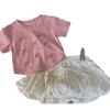 Ropa Infantil Estilo Coreano 2026 Nuevo Conjunto de Dos Piezas Verano para Niñas: Camiseta de Manga Corta con Lazo Pequeño y Pantalones Falda de Moda