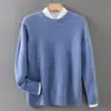 Suéter de Lana Grueso para Hombre Cuello Redondo Otoño e Invierno Suéter Holgado Cálido Base Tejido Suéter 100% Lana Pura