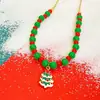 Colar de Contas Vermelho e Verde Transfronteiriço Europeu e Americano de Natal para Mulheres Corrente de Clavícula com Pingente de Laço de Árvore de Natal Feriado de Natal