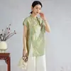 Top de brocado de seda con patrones calados tridimensionales, estilo chino nuevo, de longitud media, con abertura lateral, para mujer
