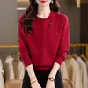 Cardigan de Punto Nuevo Primavera y Otoño para Mujer Talla Grande Cuello Redondo Superior Suéter Holgado Decoración de Flores Chaqueta de Punto