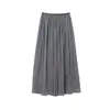 [Oufan] Falda Larga Arrugada Gris de Estilo Francés de Alta Gama para Mujer, Nuevo Estilo de Verano, Adelgazante y con Caída 11346