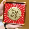 Bege Água Mesmo Estilo 999 Ouro Puro Grande Ornamento de Bolo Decoração Princesa Por Favor, Prospere, Esteja Segura, Feliz e Rica Presente de Inauguração