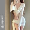 Bikini de cuatro piezas dividido estilo hada blanco 2023 nuevo traje de baño para mujer con cordones hueco junto al mar vacaciones en aguas termales