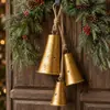Sino de Natal Metálico Vintage Pingente Decorativo, Conjunto de Três Sino com Corda de Juta, Enfeite de Porta de Feriado para Interior e Exterior, Enfeite de Árvore