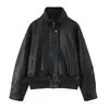 Nueva Chaqueta de Cuero con Cremallera y Cinturón Decorado Estilo Motociclista para Mujer Otoño Holgada Versátil Chaqueta Abrigo de Cuero PU para Mujer