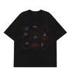 Camiseta de Algodão Puro com Estampa Abstrata de Linhas e Grafite de Tomate, Manga Curta, Design de Nicho, Verão, Solta, Casual, Versátil