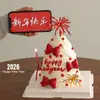 Hola 2026 Decoración de Pastel de Fuegos Artificiales de Año Nuevo Acrílico Topper Rojo Lazo de Cuero 3D Adorno de Nochevieja