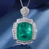 Joyas de moda retro europeas y americanas para mujer, anillo con colgante de diamante y esmeralda artificial, pendientes 14*16, juego 12*14