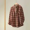 Camisa Jacket de Manga Larga Casual a Cuadros Retro con Solapa, Estilo Moda Hong Kong, Juvenil, Nuevo Estilo, Bolsillo Lateral Único Decorativo