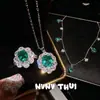 Collar de Gema de Girasol Mint para Joyería Set Alto de Banquete Collar de Zirconia Azul Neón Verde Forma de Gota Traje