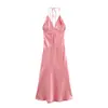 Vestido de tirantes con textura de satén de seda rosa Fengchun Europeo y Americano 2025 82037