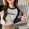 Design Camiseta de Manga Longa Versátil Feminina Outono 2024 Novo Estilo Coreano Slim Fit Slim Fit Suéter Curto Top