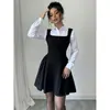 Vestido camisola feminino sem costas transpassado europeu e americano, vestido de verão quadrado da moda para comércio exterior